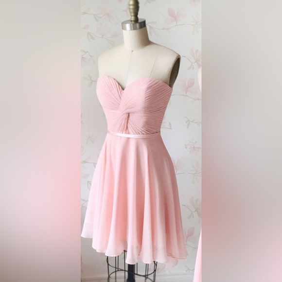 Peach MIDI Strapless Bridesmaid | Homecoming | Prom dress - High Low Cut - Picture 1 of 11